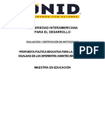 "Propuesta Política Educativa para La Equidad e Igualdad de Los Diferentes Agentes Educativos