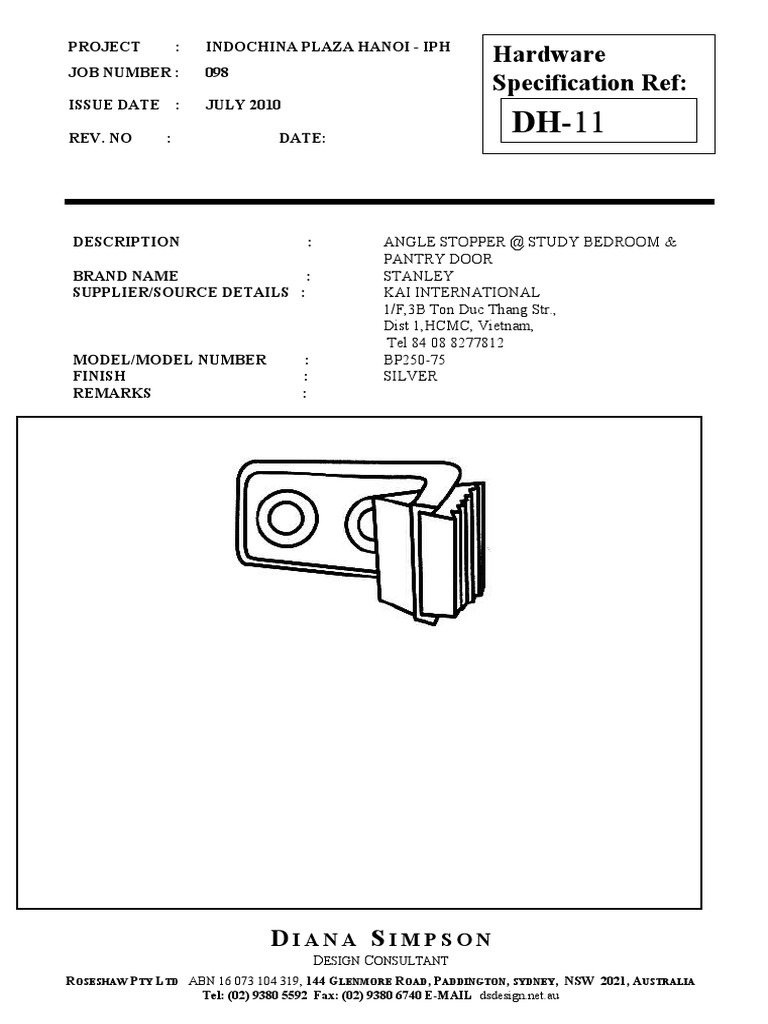 Angle Stopper Hardware Specs for IPH | PDF