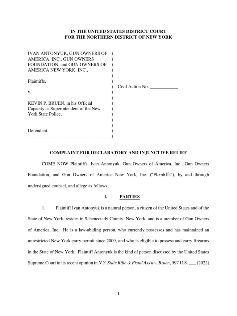 Ivan Antonyuk, Gun Owners of America .V York State Police PDF Second Amendment To The United