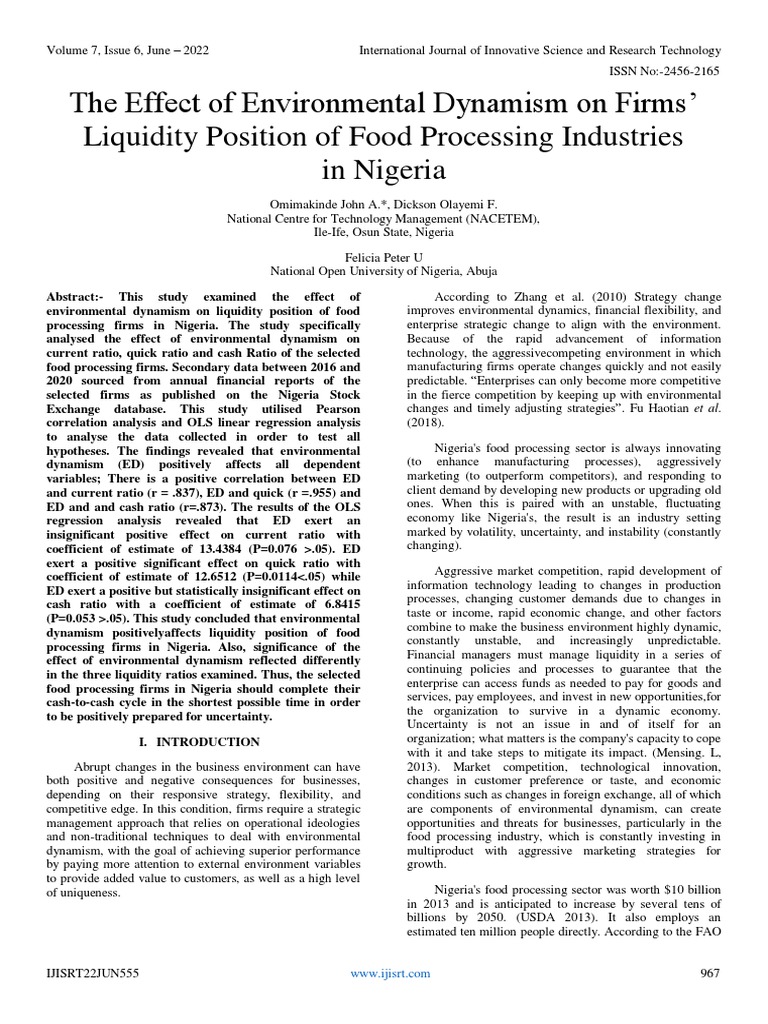 The Effect of Environmental Dynamism On Firms' Liquidity Position of