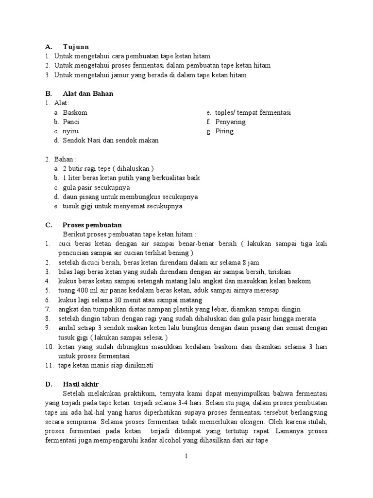 Laporan Praktikkum Pembuatan Tape Ketan Hitam | PDF