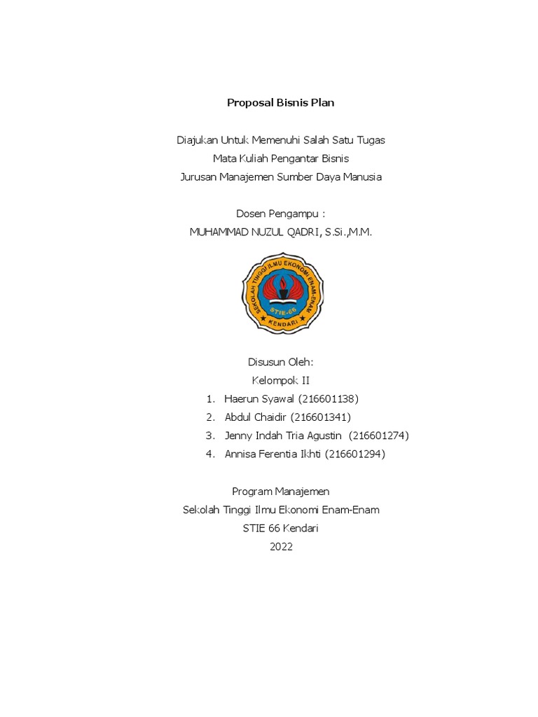 Proposal Bisnis Plan Kelompok II | PDF