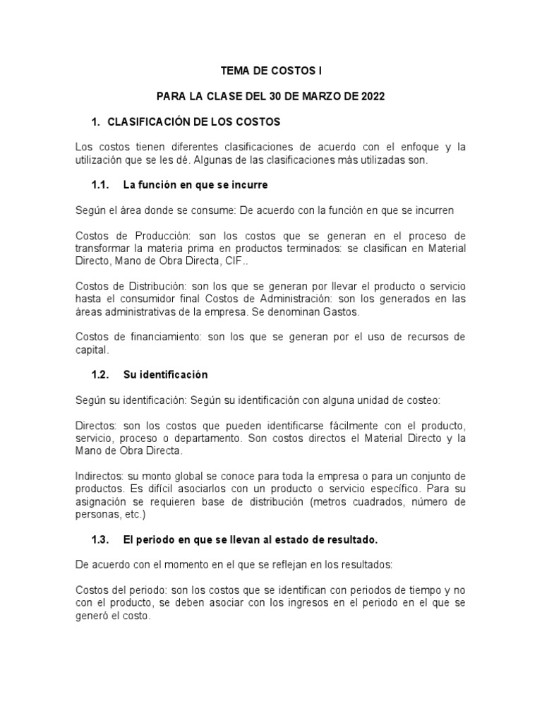 Clasificación y Comportamiento de Costos | PDF | Contabilidad | Costo