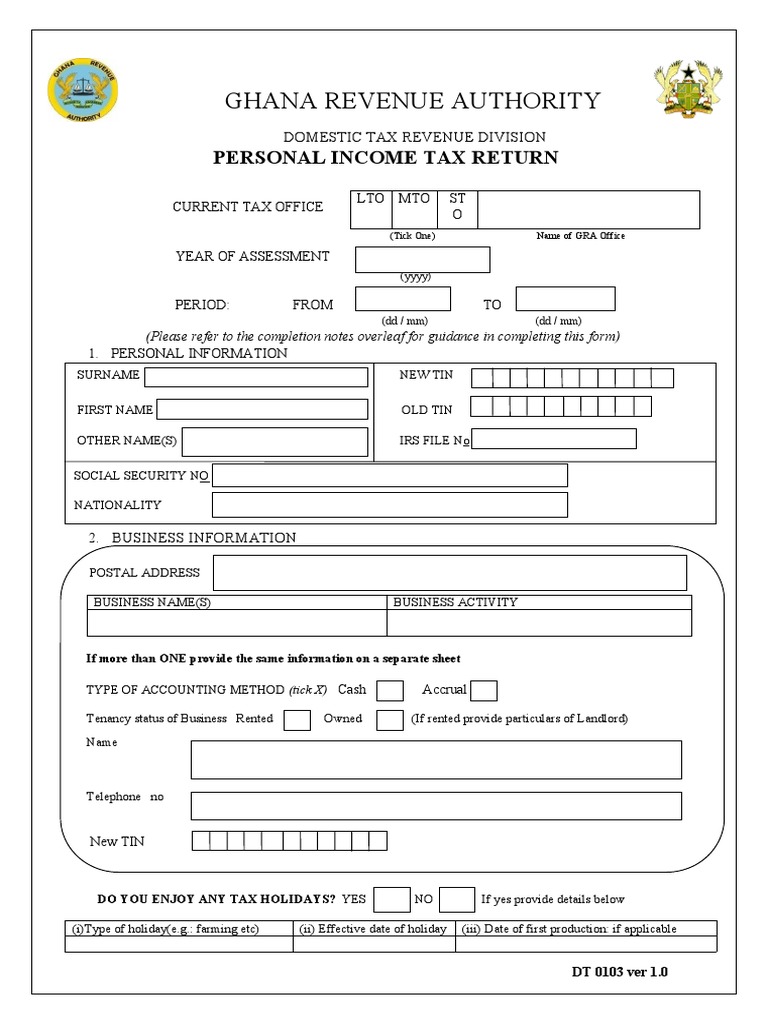 DT 0103 Personal Income Tax Return Form v1 | PDF | Expense | Tax Deduction