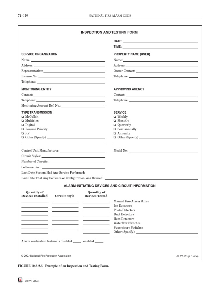 Fire Alarm Inspection and Testing Form - 201305171140500504 | PDF ...