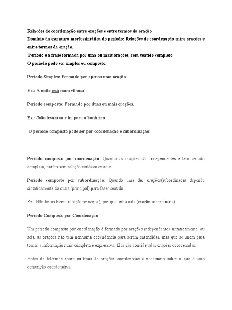 Relações de Coordenação e Subordinação | PDF | Assunto (gramática ...