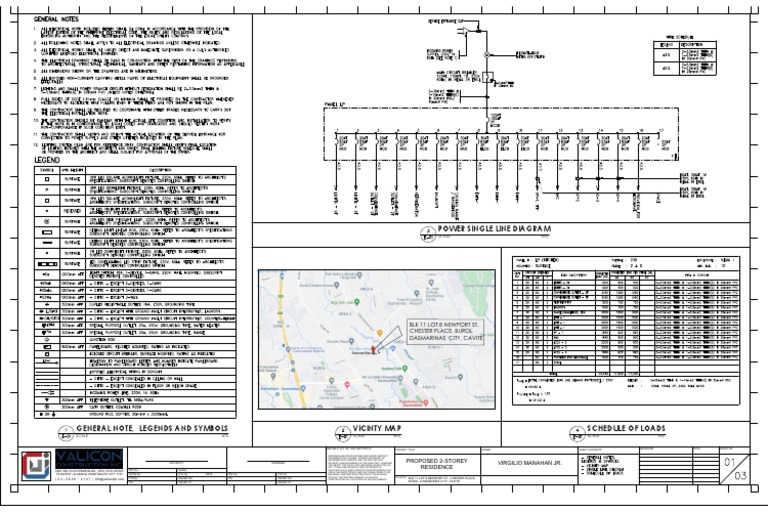 Power Single Line Diagram BLK 11 Lot 8 Newport St. Chester Place