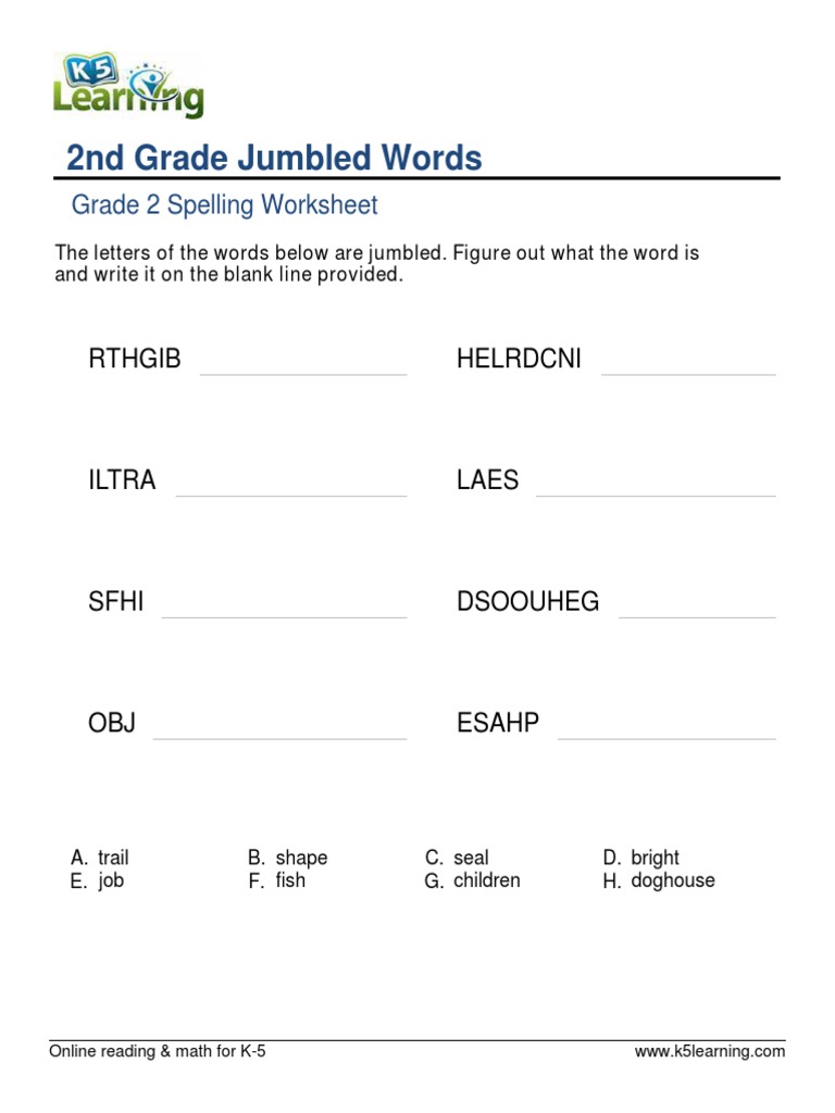 Grade 2 Jumbled Words 5 | PDF