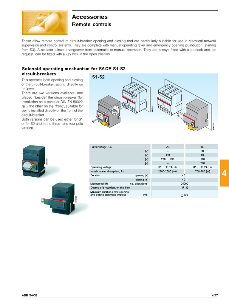 Remote Controls: Solenoid Operating Mechanism For SACE S1-S2 Circuit ...