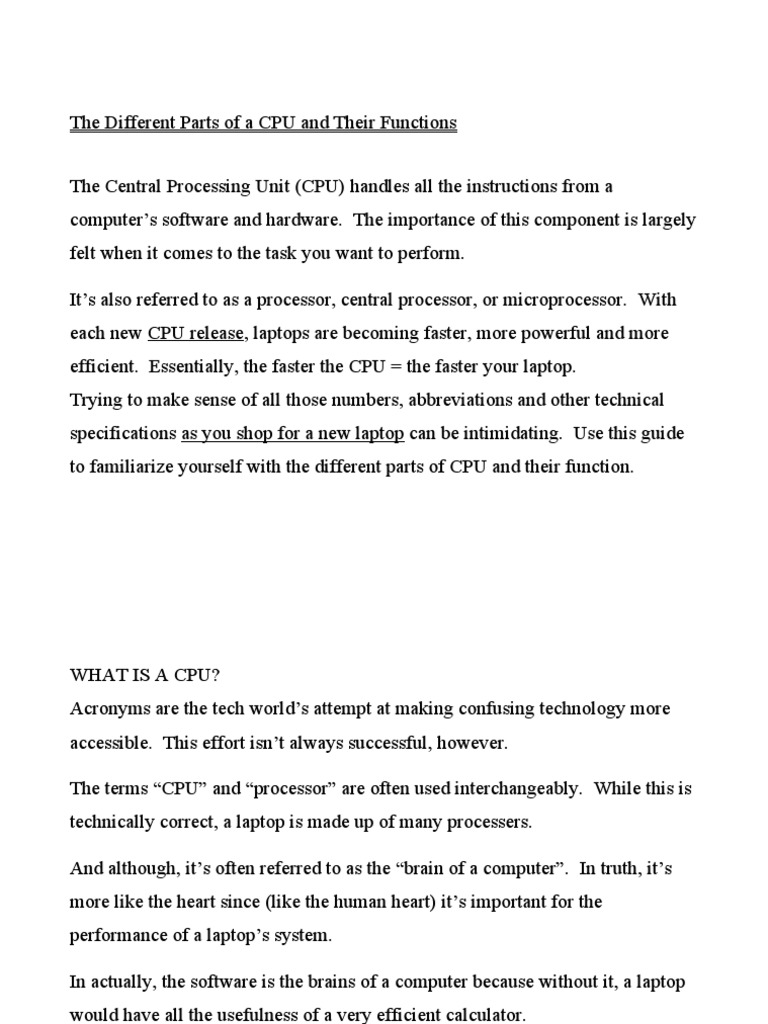 The Different Parts of A CPU and Their Functions PDF Central
