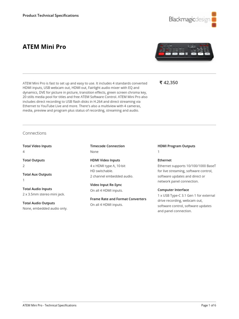 Atem Mini Pro Techspecs | PDF | Hdmi | Video