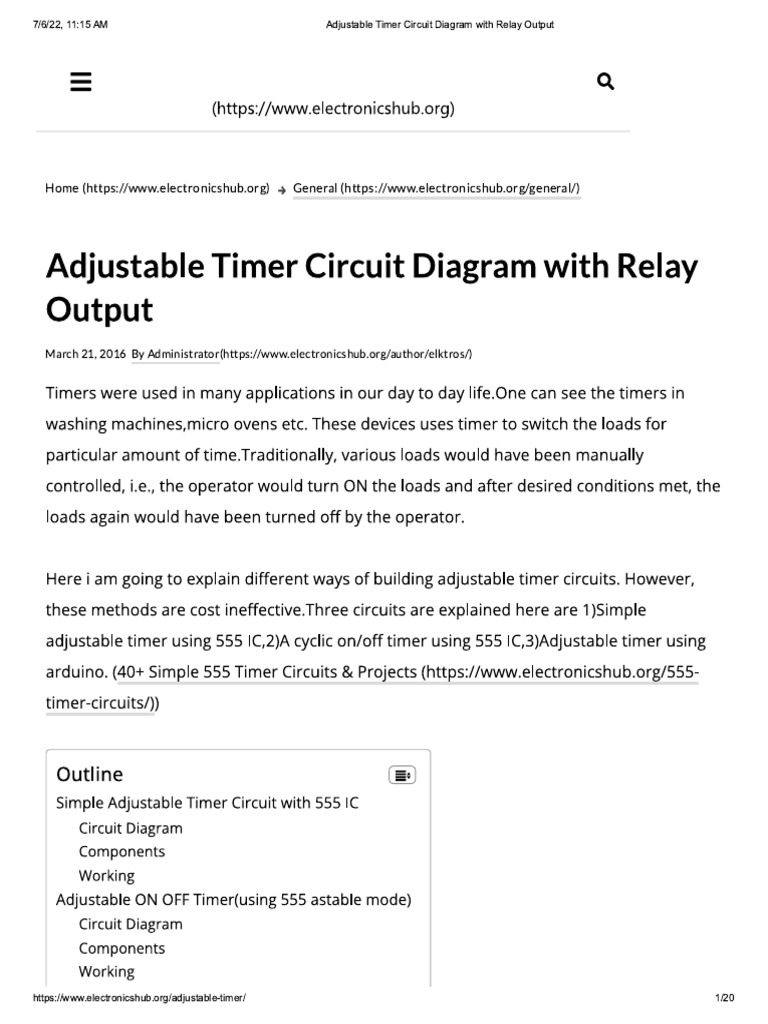 Adjustable Timer Circuit Diagram With Relay Output | PDF