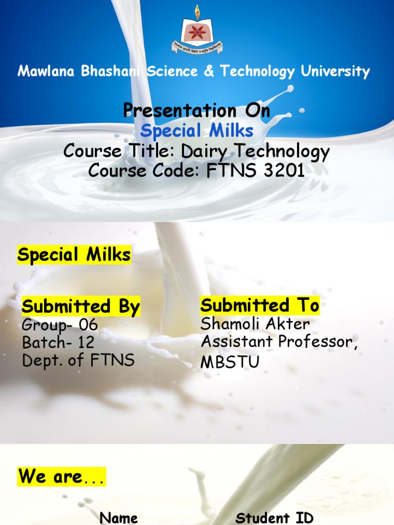 Presentation On Course Title Dairy Technology Course Code FTNS 3201