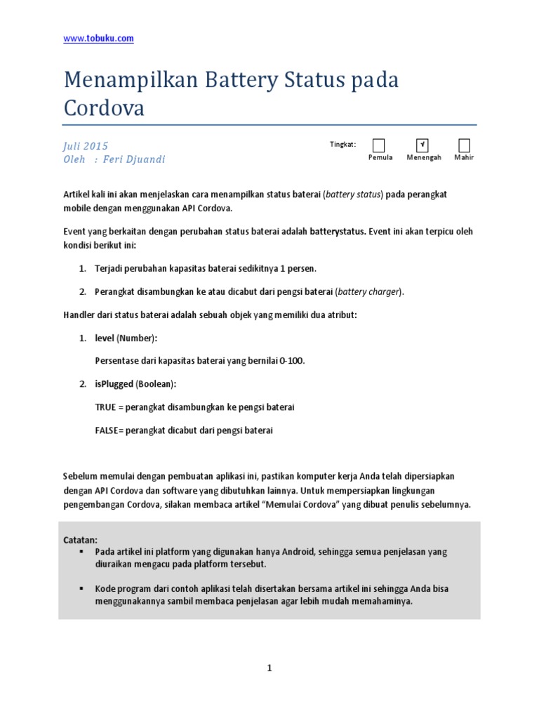 Menampilkan Battery Status Pada Cordova Pdf
