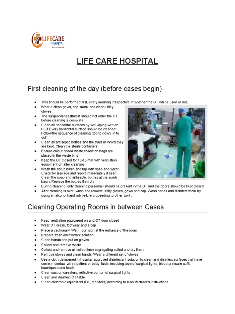 OT Cleaning and Disinfection Protocol | PDF | Operating Theater ...