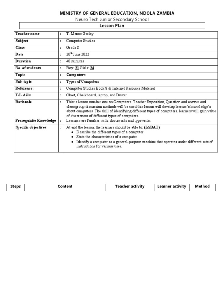 Lesson Plan On Computer Keyboard | PDF | Computer Keyboard | Computer ...