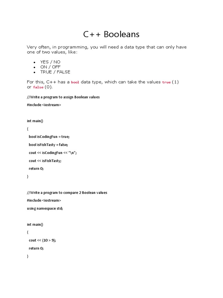 C++ Booleans | PDF