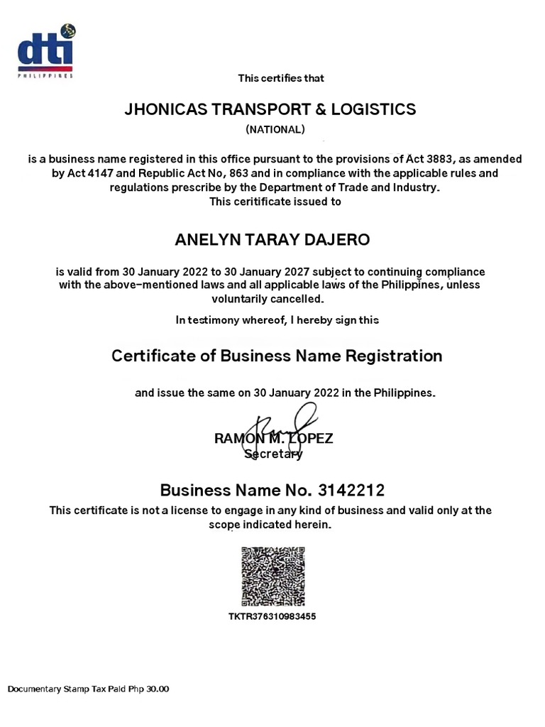 Business Name Registration Certificates | PDF | Government | Justice