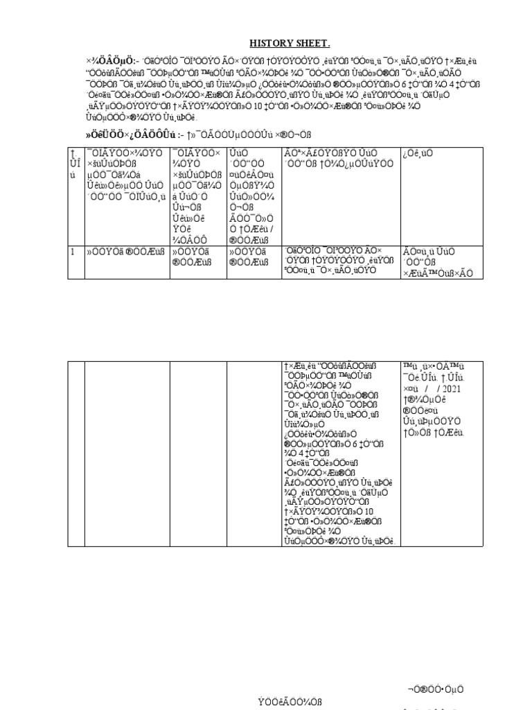History Sheet PDF