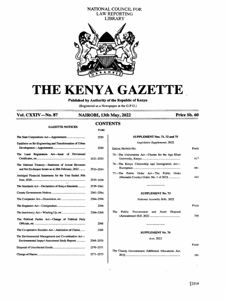 Kenya Gazette Public Holiday 2022