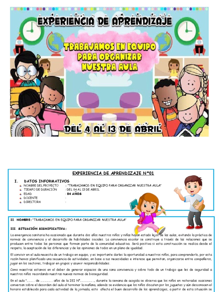 Organización del Aula para Niños de 4 Años | PDF | Salón de clases ...