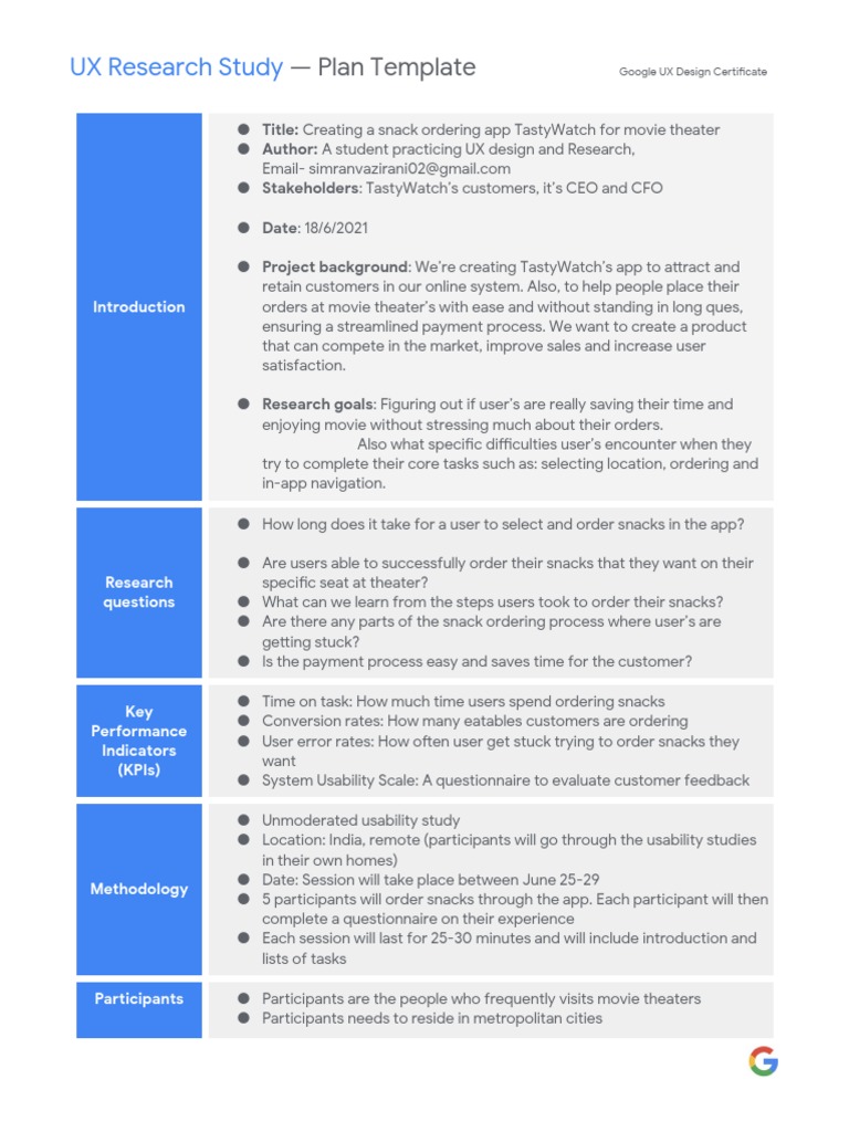ux research plan example pdf
