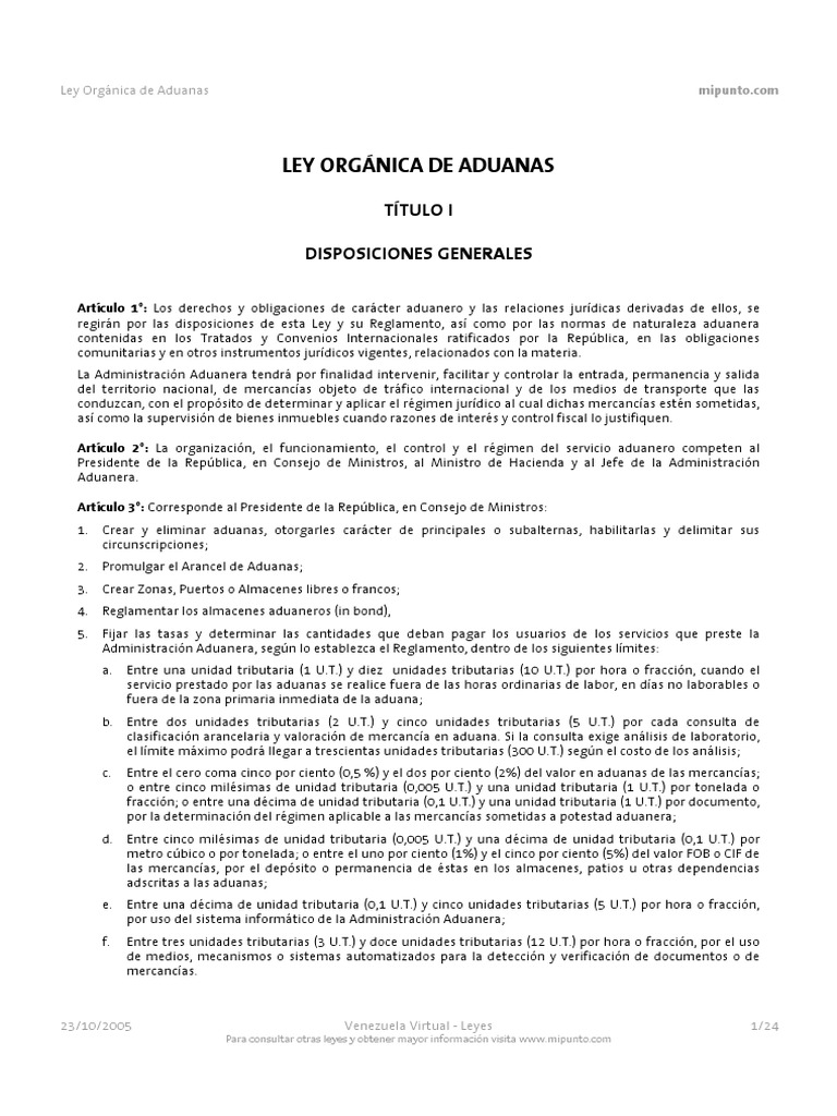 Ley Orgánica de Aduanas en Venezuela | PDF | aduana | Regulación