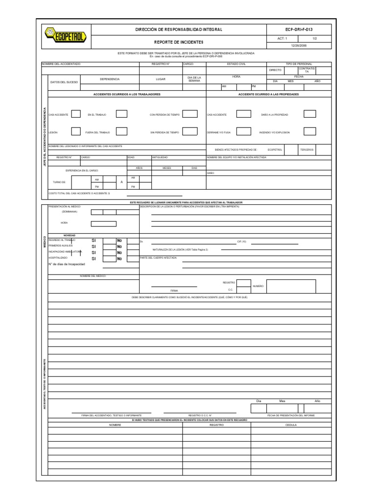 Formato para Reporte de Incidentes | PDF