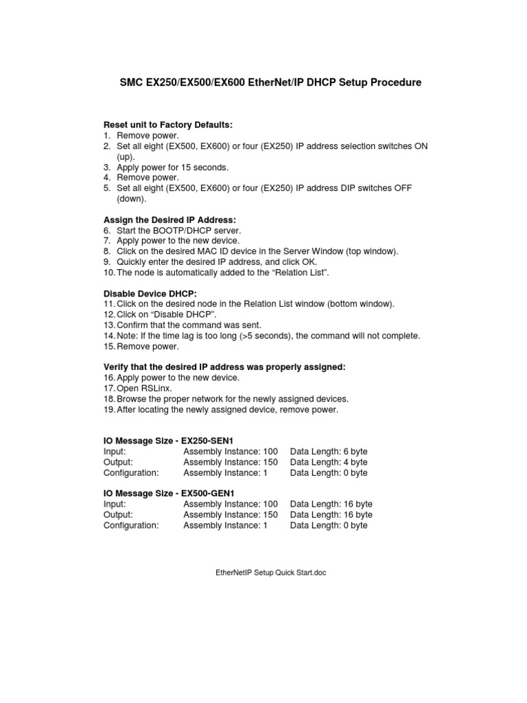 EtherNet/IP Setup for SMC Devices | PDF