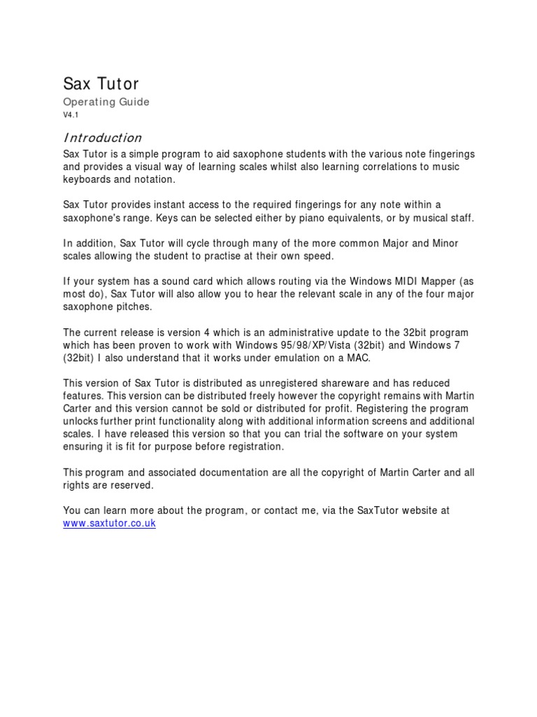 Sax Guide PDF Saxophone Tenor Saxophone