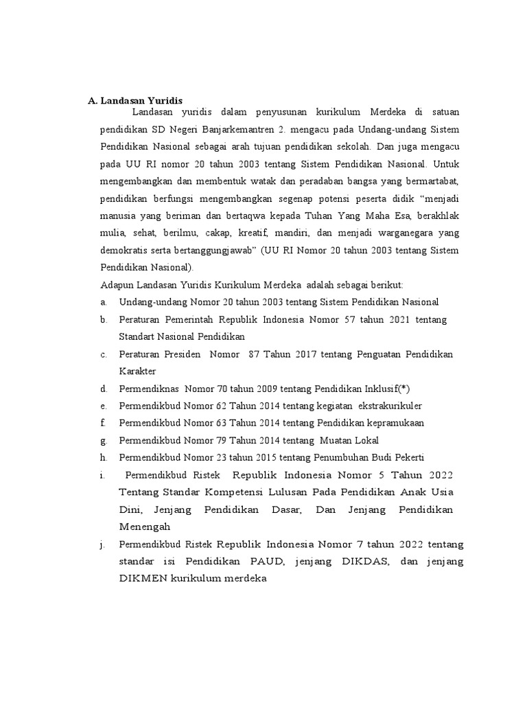 Landasan Yuridis Kurikulum Merdeka SD | PDF | Karier & Perkembangan ...
