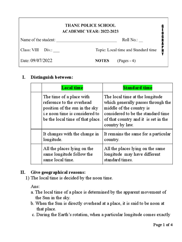 Understanding Standard Time Distinguishing Local Time, Standard Time