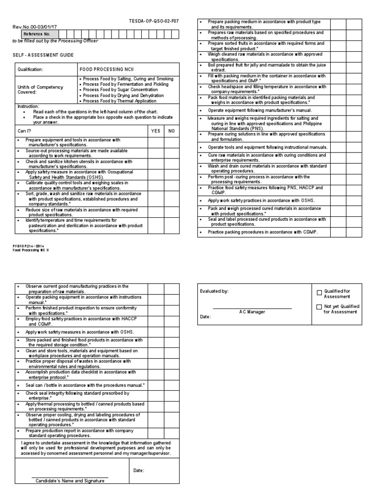 Sag Food Processing Ncii PDF Foods Occupational Safety And Health