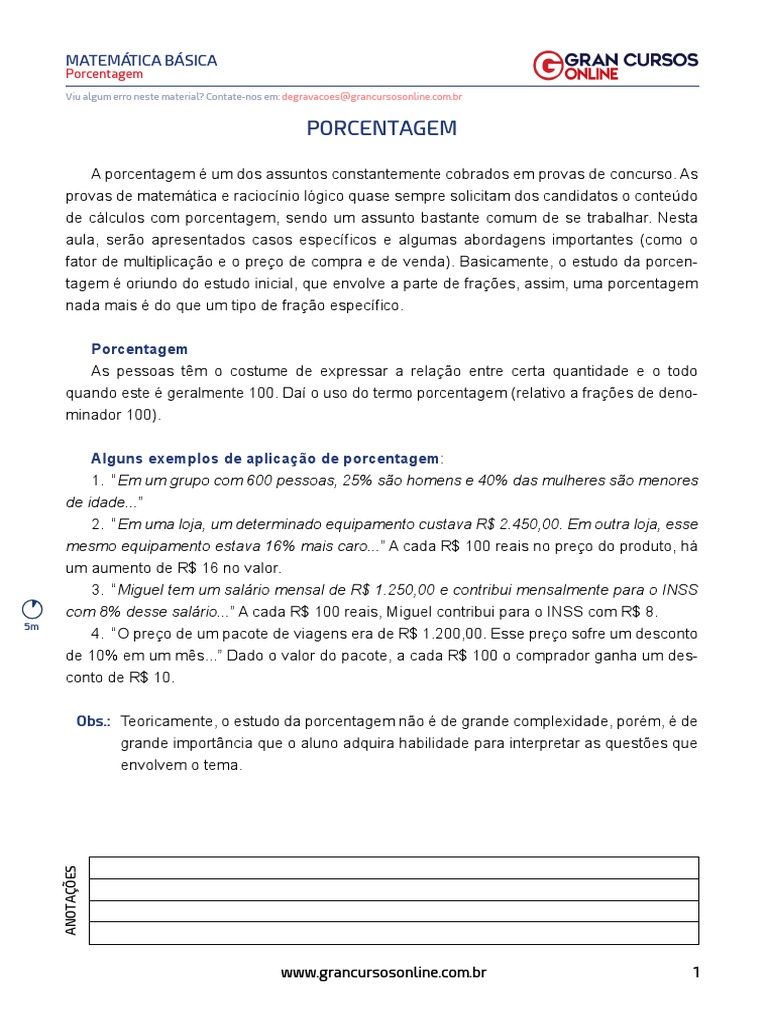 Porcentagem | PDF | Percentagem | Matemática