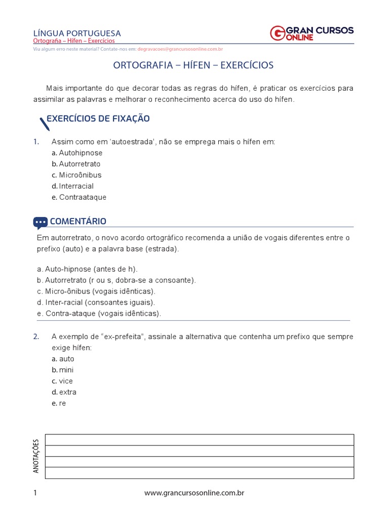 Exercícios sobre Uso do Hífen | PDF | Português (idioma) | Palavra