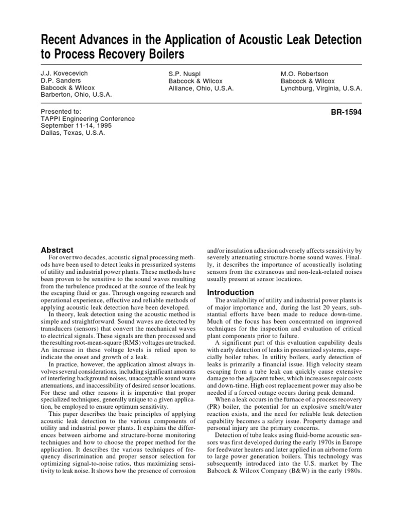 Acoustic Leak Detection in Boilers | PDF | Acoustics | Boiler