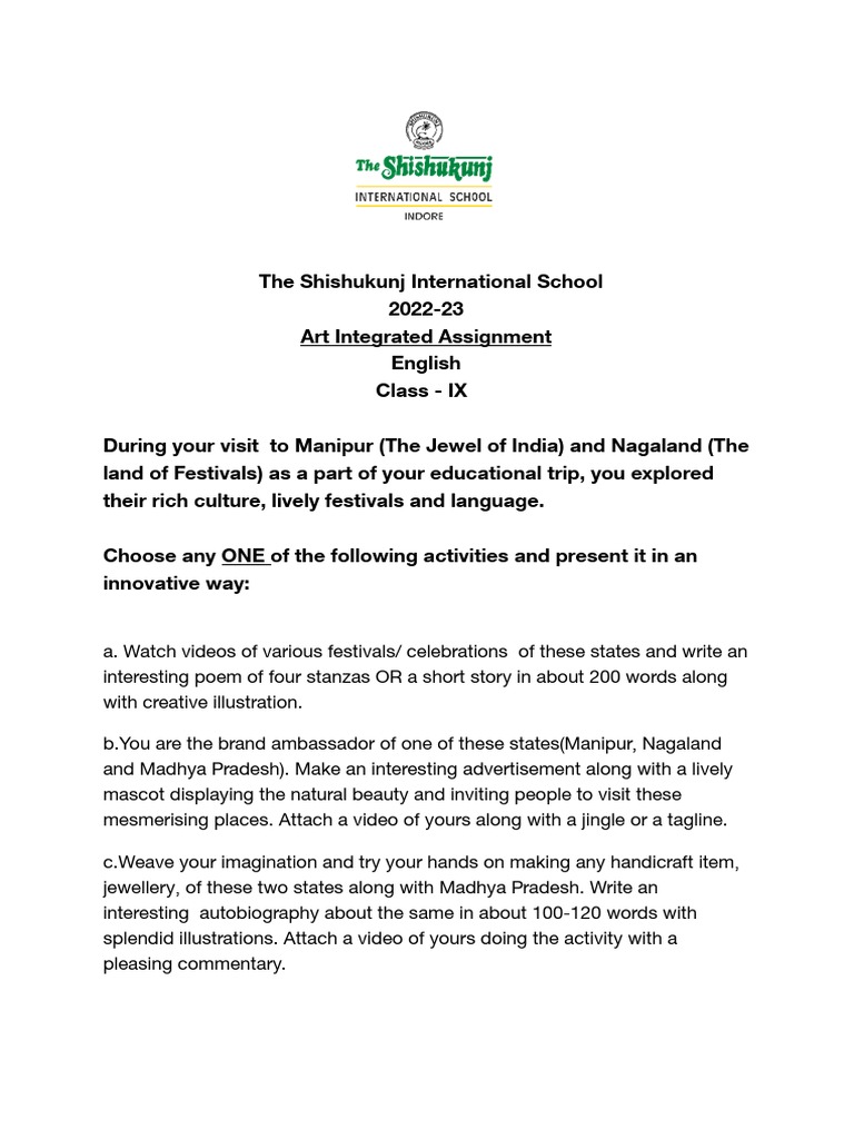 Class 9 Art Integrated Assignment Guide | PDF