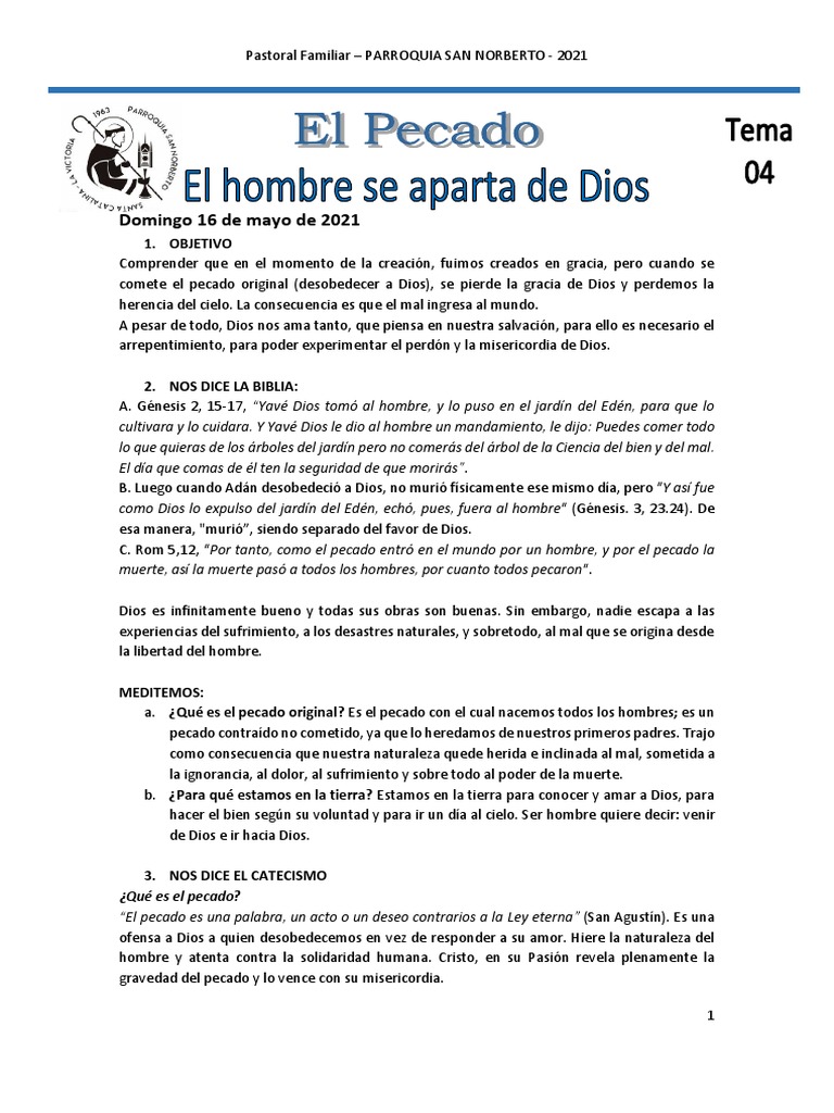 Tema 4 - El Hombre Se Aparta de Dios | PDF | Pecado | El pecado original