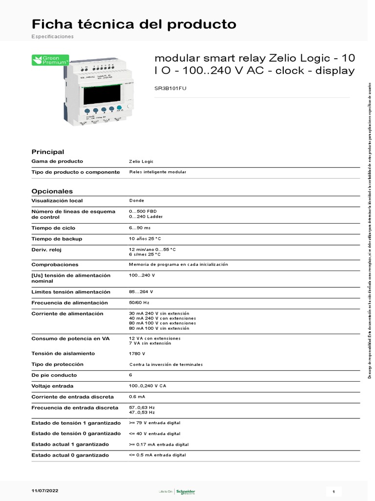 Zelio Logic - SR3B101FU | PDF | Relé | Residuos
