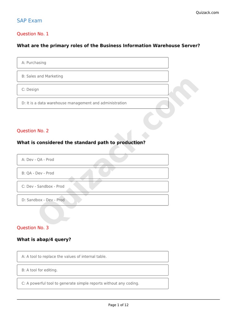 SAP Exam Questions and Answers | PDF | Databases | Computing