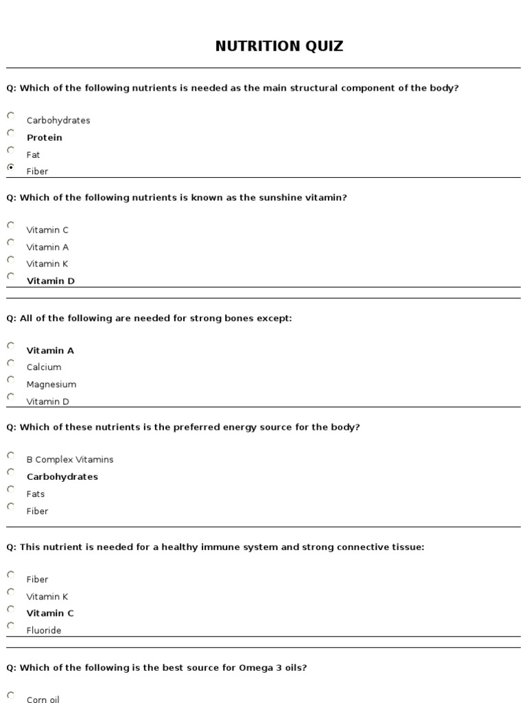 Nutrition Knowledge Quiz and Answers | PDF | Nutrients | Nutrition