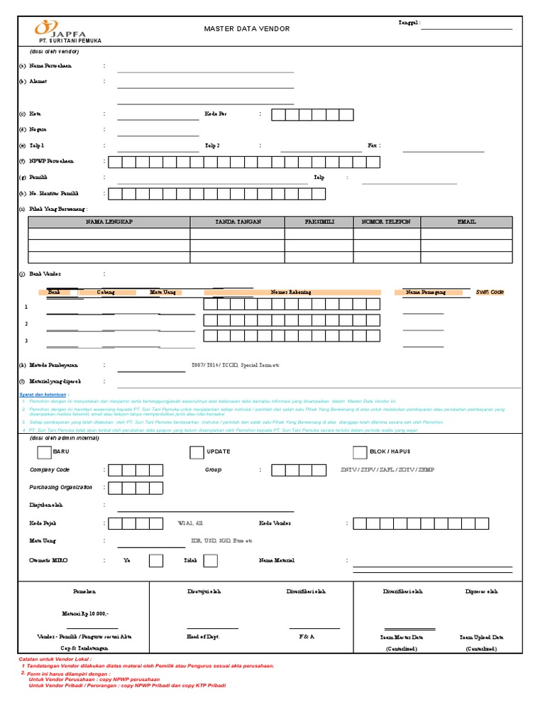 Formulir Master Data Vendor | PDF