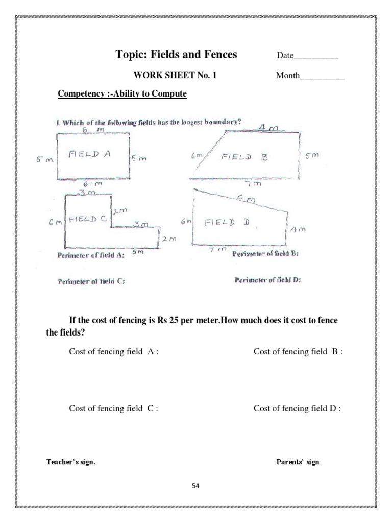 CBSE Class 4 Maths Revision Worksheet (76) Fields and Fences PDF
