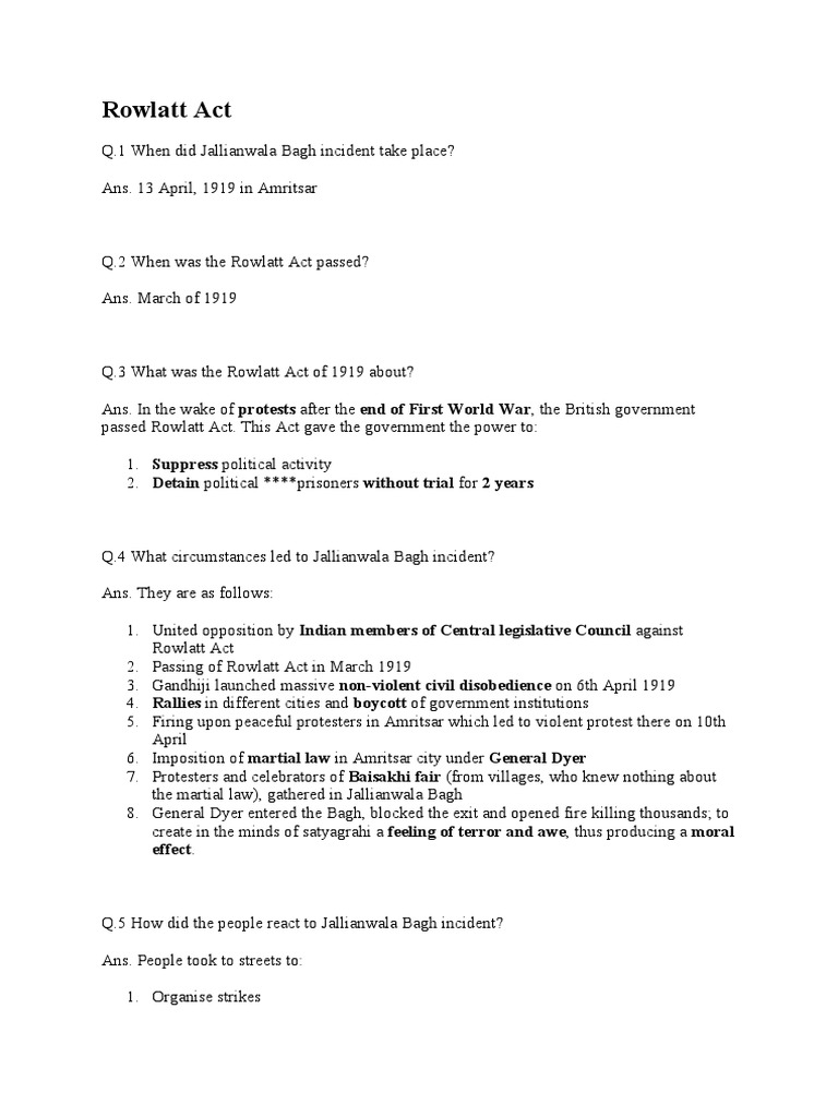 Rowlatt Act: Effect | Download Free PDF | Mahatma Gandhi | Freedom Of ...