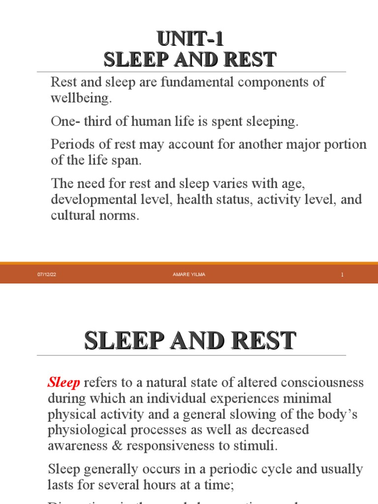 UNIT 1 Sleep & RestPattern PDF Sleep Rapid Eye Movement Sleep