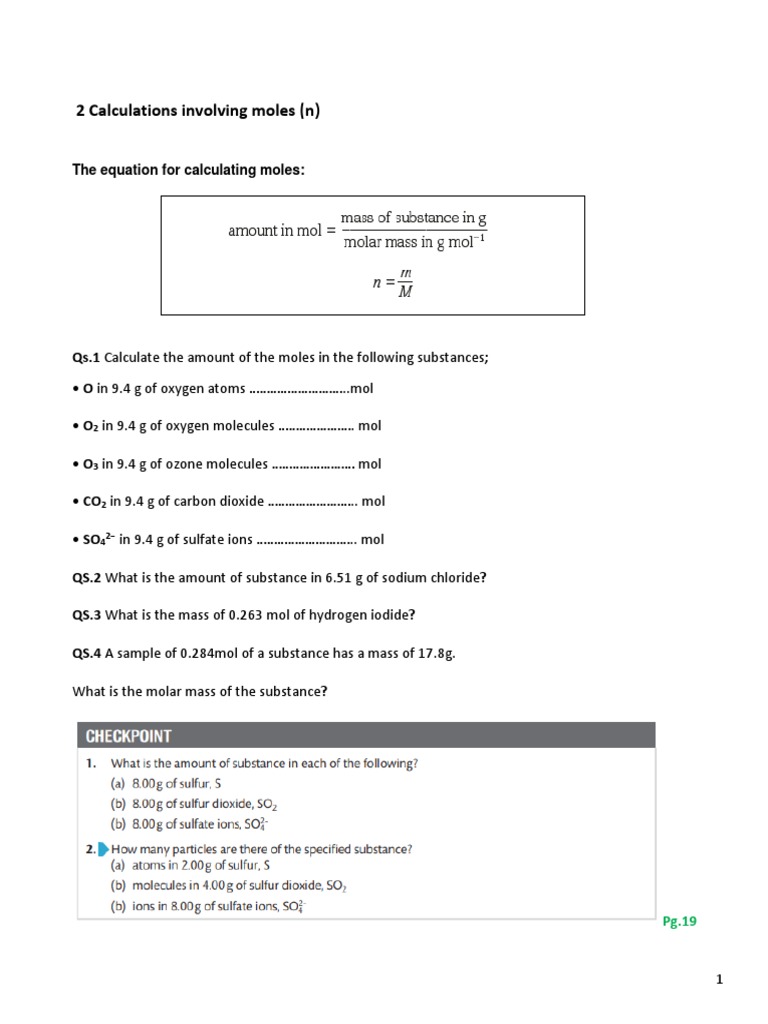 Calculating Moles and Masses in Reactions | PDF | Mole (Unit ...