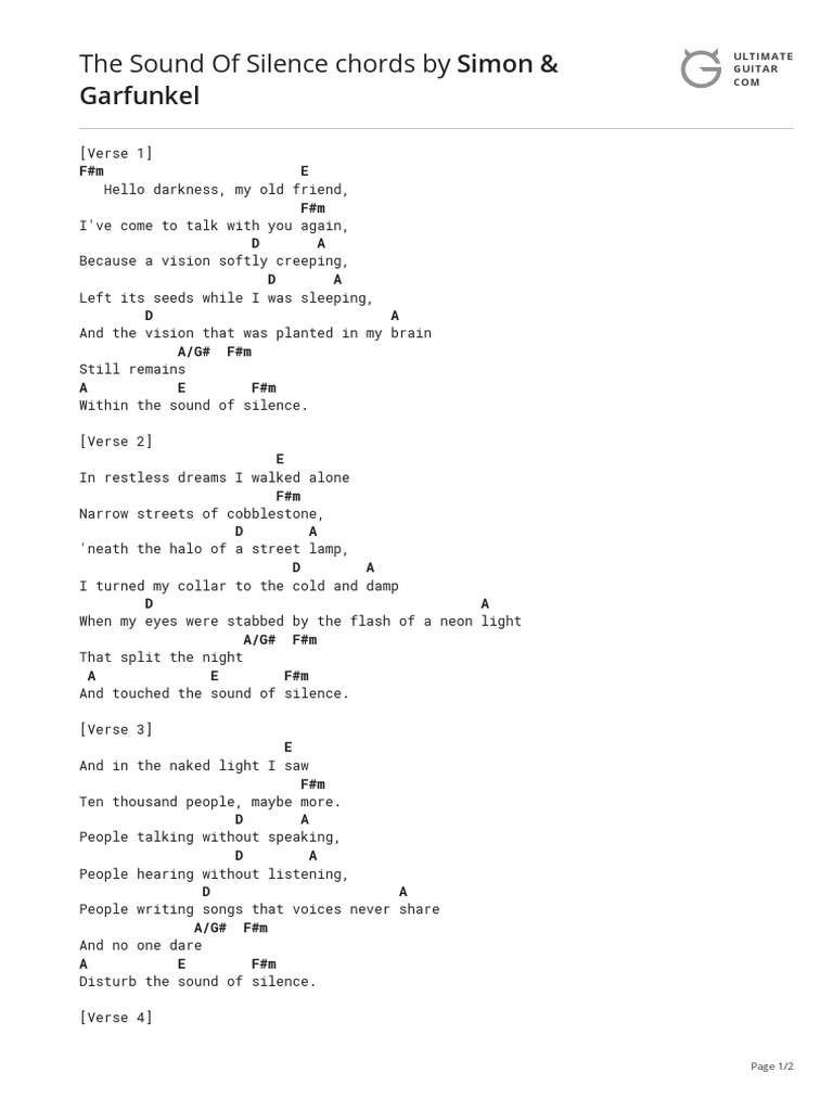 The Sound of Silence Chords (Ver 2) by Simon & Garfunkeltabs at