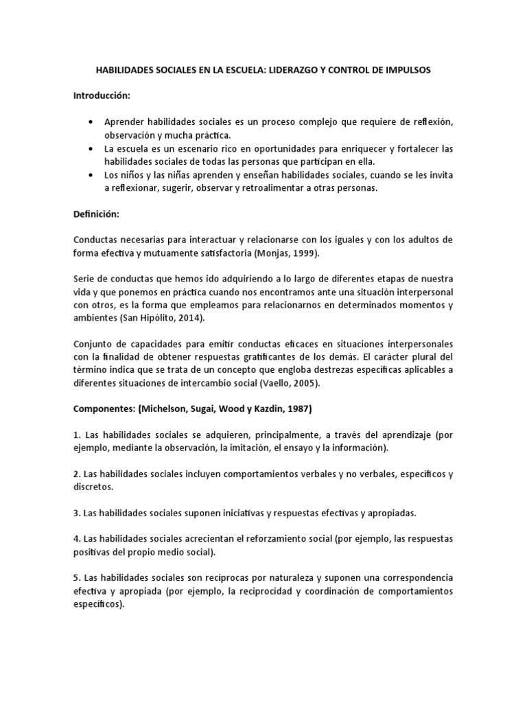 Habilidades Sociales en la Escuela | PDF | Las emociones | Aprendizaje