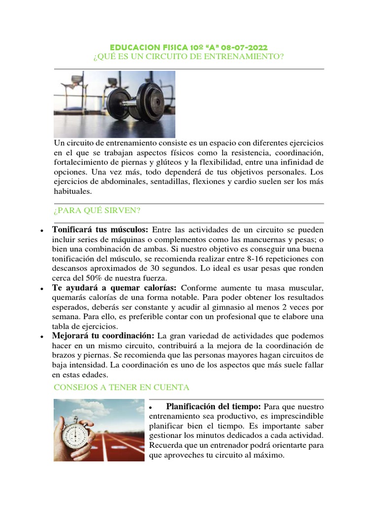 Educacion Fisica 10 A 08 07 2022 Pdf Entrenamiento De Circuito