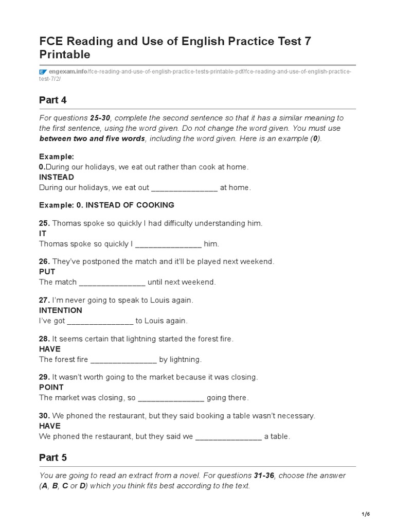Engexam infoFCE Reading and Use of English Practice Test 7 Printable